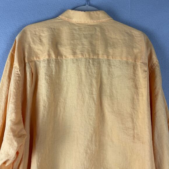 Paul Fredrick Linen Shirt Mens 3XL Orange Roll Tab Long Sleeve Button Up Relaxed - Picture 10 of 14